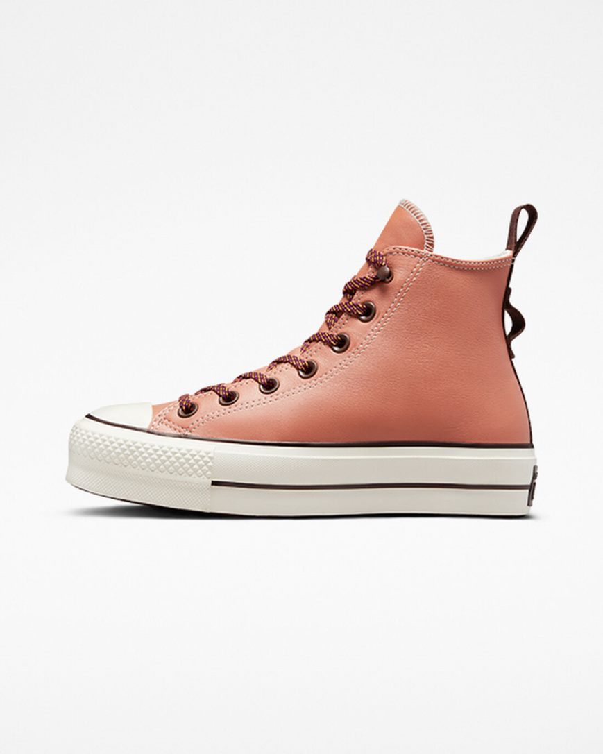 Sapatos Plataforma Converse Chuck Taylor All Star Lift Tonal Couro Cano Alto Feminino Abricó | PT O0P408T